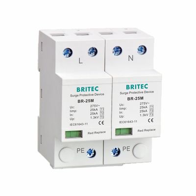 25kA 종류 1 서지 안전장치 275V 1.3kV T1 10/350us 2P 단일 상