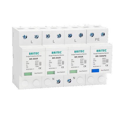 BR-50GR 3P+N 타입 1 급증 보호 장치 클래스 1 AC SPD 50ka 번개 차단기 SPD 타입 1 및 2
