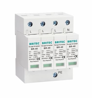 BR-40 440 4P 타입 2 40ka 급증 보호 장치 SPD T2 전력 보호 차단기 번개 보호기 번개 보호기 ac 급증 440V 급증 차단기 spd 타입 2 급증 보호기