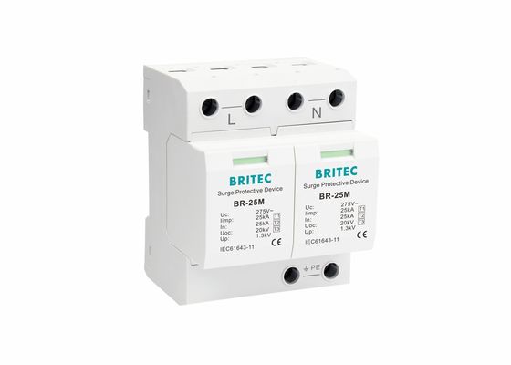 건조한 접촉 BR-25M 2P를 가진 25kA 275V 단일 위상 2P 타입-1 종류 I 큰 파도 피뢰기