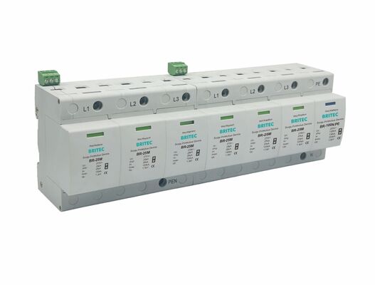 BR-25M 275 6+1 타입 1+2 서지 보호 장치 (25kA 보호 및 UL94-V0 난연성 열가소성 외함)