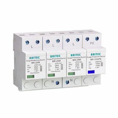 BR-25M 3P+1NPE 25kA T1+T2 서지 방지 장치 B+C 저전압 3 단계 종류 1 AC spd
