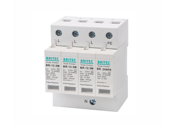 조밀한 종류 B + C 삼상 전기 큰 파도 피뢰기 SPDs 12.5kA 3P + NPE