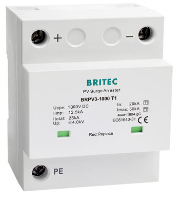 1000V DC 12.5kA 번개 펄스 타입 1+2 태양 전지 SPD 태양 전지 전지 차단 DC SPD 타입 1