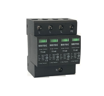 BR-40 유형 2 검은 서지 방지 장치 보호 소자 IP20 전격적 천둥 보호기 3P+1명