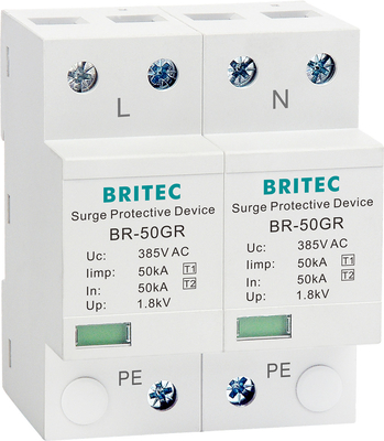BRITEC BR-50GR 275 2P Spd 50kA 종류 1 서지 차단 장치 Ac 딘 레일 서지 방지 장치 천둥 보호기