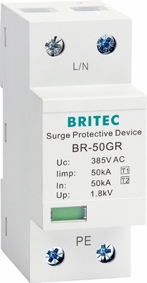 BRITEC BR-50GR 275 2P Spd 50kA 종류 1 서지 차단 장치 Ac 딘 레일 서지 방지 장치 천둥 보호기
