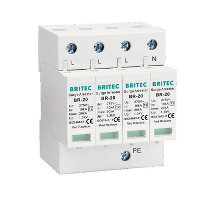 BR-20 4P 등급 2 서지 보안 장치 피뢰기 단계 천둥 보호기 1.3kV 3명