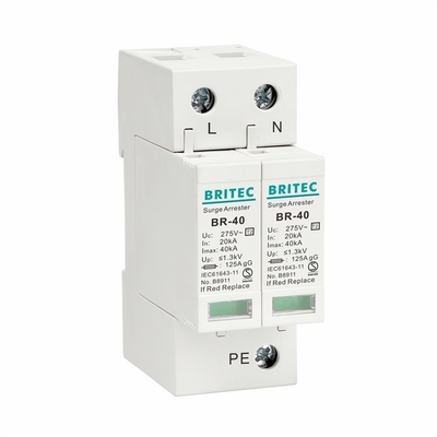 BR-20 4P 등급 2 서지 보안 장치 피뢰기 단계 천둥 보호기 1.3kV 3명