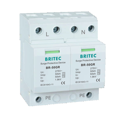 TUV BR-50GR 5kA 초상압 보호 장치 3단계 Spd 타입 1 번개 차단기 일시적 전압 초상압 억제