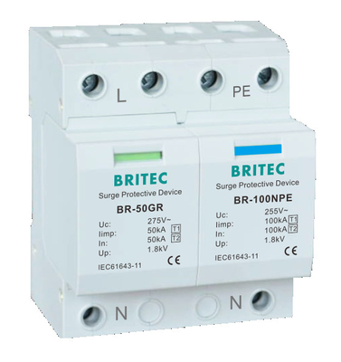 TUV BR-50GR 5kA 초상압 보호 장치 3단계 Spd 타입 1 번개 차단기 일시적 전압 초상압 억제