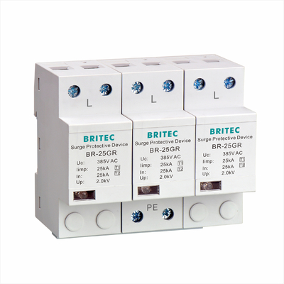 BR-25M 3P+1NPE 25kA T1+T2 서지 방지 장치 B+C 저전압 3 단계 종류 1 AC spd