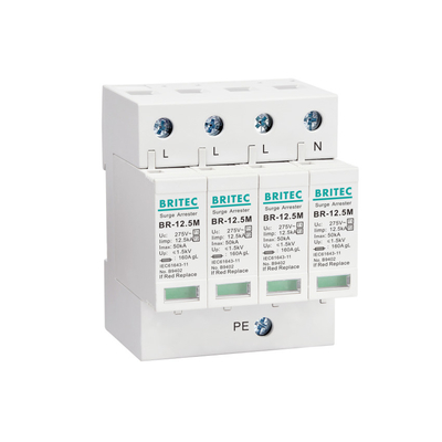 BRITEC BR-12.5M 3P+1 낙뢰 보호 275v 피뢰기  클래스 I+II Spd