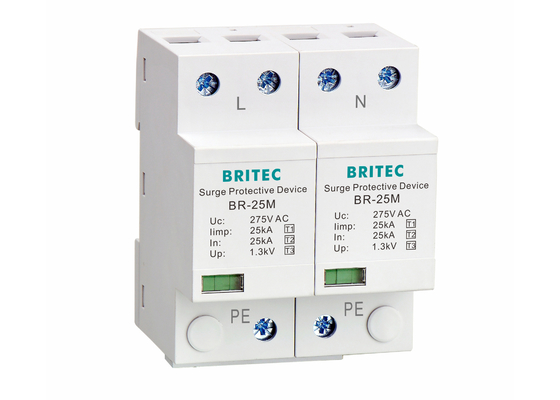 타입 1+2+3 25kA 275V SPD 2극 타입 1 전압 보호자 번개 보호