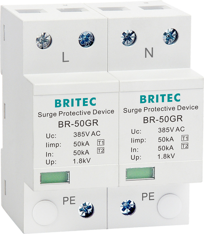 BRITEC BR-50GR 275 2P Spd 50kA 종류 1 서지 차단 장치 Ac 딘 레일 서지 방지 장치 천둥 보호기