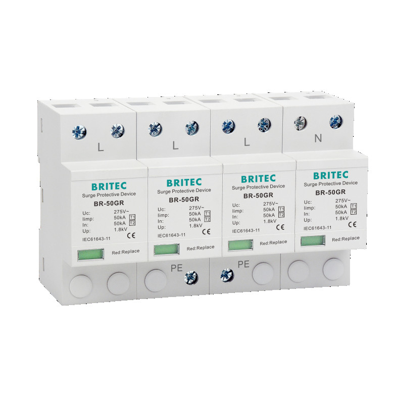 BRITEC BR-50GR 275 4P T1 중국 1형 급증 보호 장치 275 Ac 3단계 Spd 번개 차단 보호기