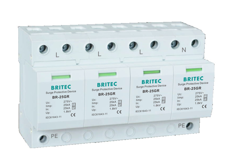 BR-25GR 4P SPD 서지 번개 보호 장치 DIN 레일 35 Mm ac spd