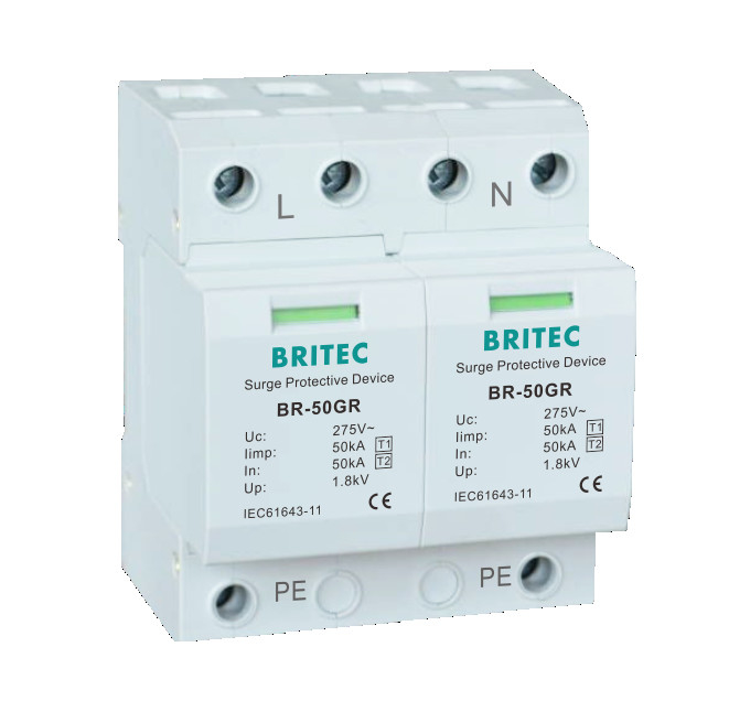 BR-50GR 2P type1 50kA AC 서지 흡수기 서지 차단 장치는 1 스즈를 타이핑합니다
