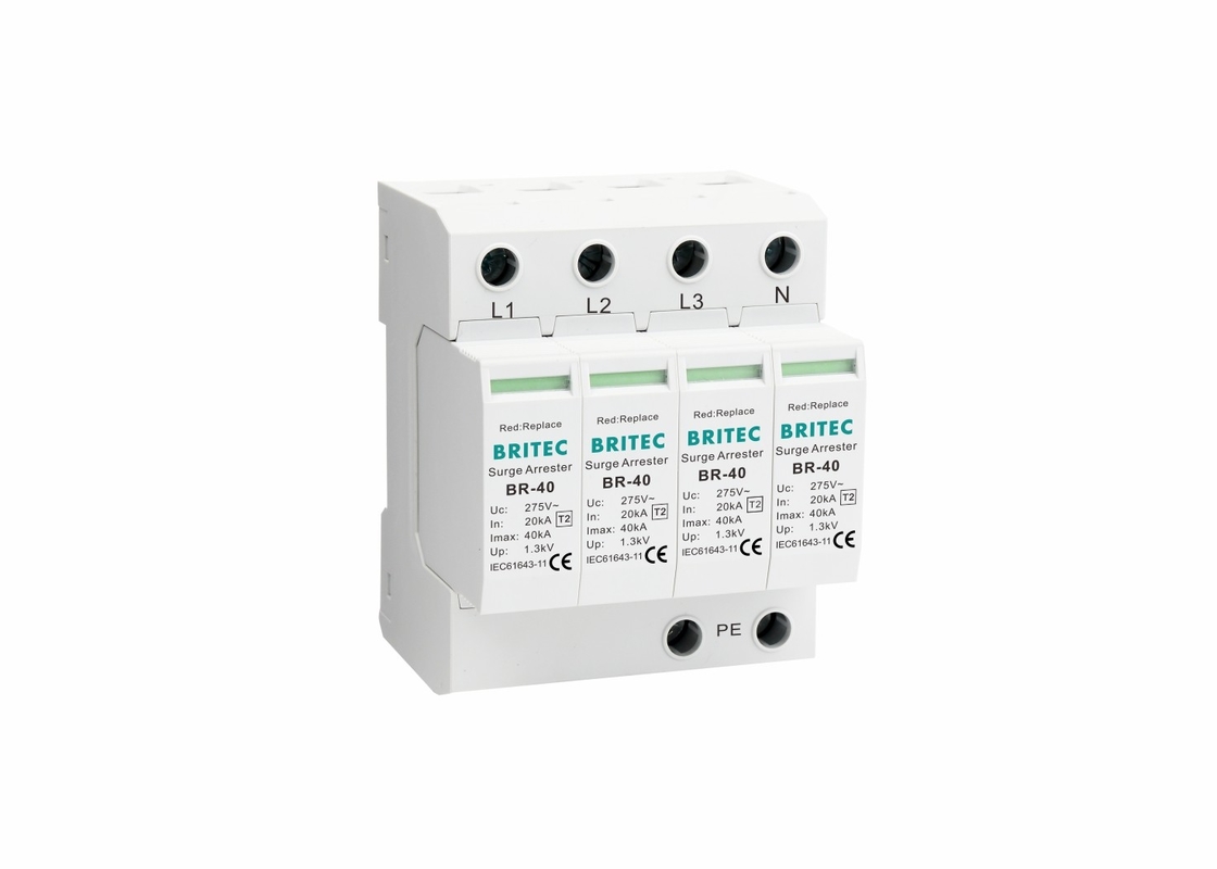 4P SPD 클래스 II 40ka AC 급류 보호 150V / 275V / 320V / 385V / 440V 번개 보호