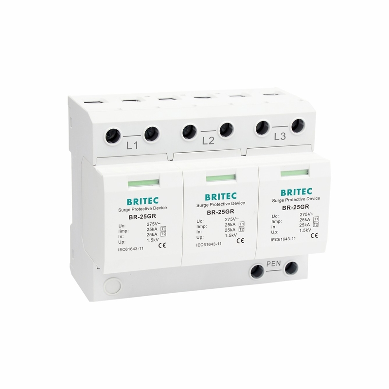 BRITEC Spd 초상압 보호기 BR-25GR 3P 25kA 3단계 타입 1 클래스 1 초상압 차단기
