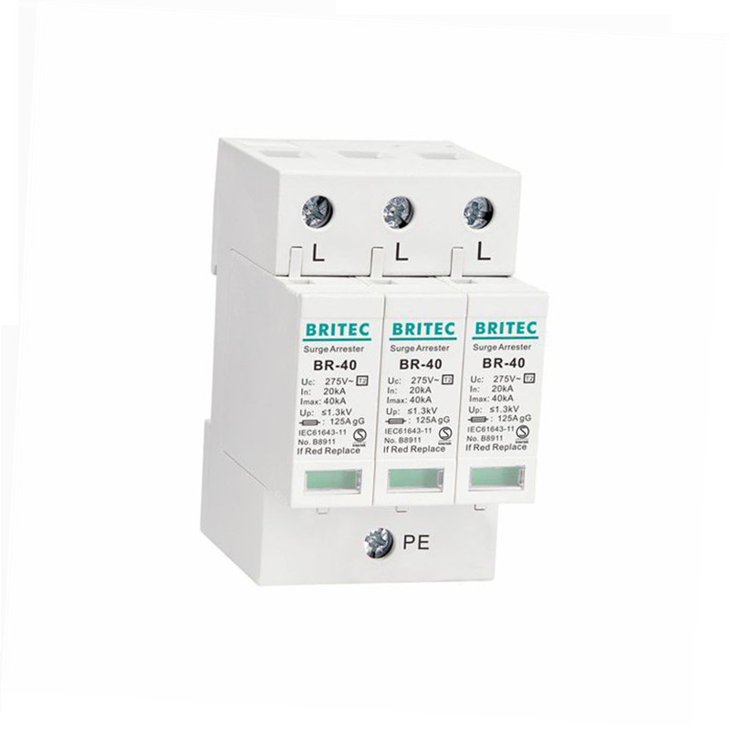 BR-40 3P Spd 3P 유형 2 서지 차단 장치 딘 레일 3상 경감 보호