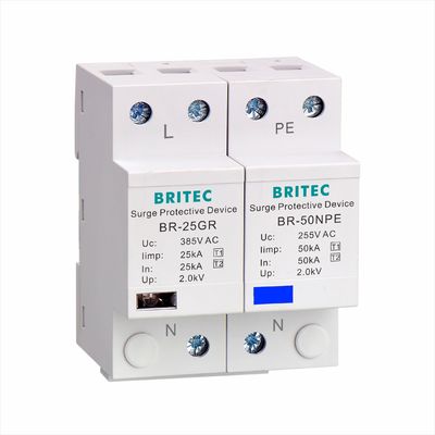 BRITEC BR-50GR 275 2P Spd 50kA 종류 1 서지 차단 장치 Ac 딘 레일 서지 방지 장치 천둥 보호기