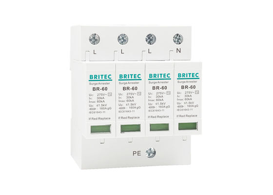60kA AC275V DIN 레일 마운트 급류 번개 차단기 SPD 전기 전력 보호