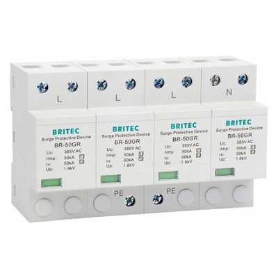 BRITEC 50kA TUV/CE/ROHS 승인 된 초상압 보호 장치와 10/350 파형 번개 차단 SPD