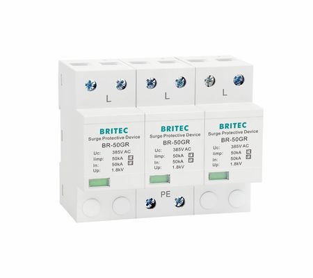 BRITEC 50kA TUV/CE/ROHS 승인 된 초상압 보호 장치와 10/350 파형 번개 차단 SPD