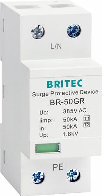 BRITEC 50kA TUV/CE/ROHS 승인 된 초상압 보호 장치와 10/350 파형 번개 차단 SPD