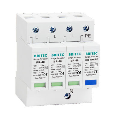 BR-40 4P 40kA 4 폴 3단계 투브 ac 전압 차단기 전압 흡수기 보호 spd 275v 번개 전압 보호기