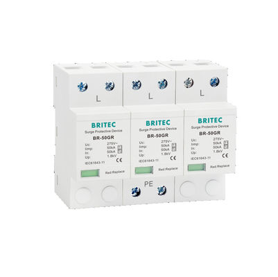 BR-50GR 3P+N 타입 1 급증 보호 장치 클래스 1 AC SPD 50ka 번개 차단기 SPD 타입 1 및 2