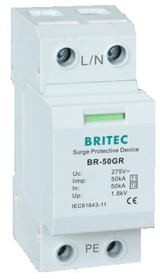 BR-50GR 1P 50kA 유형 1 서지 보호 장치 Ac 소음 레일 서지 피뢰기 SPD