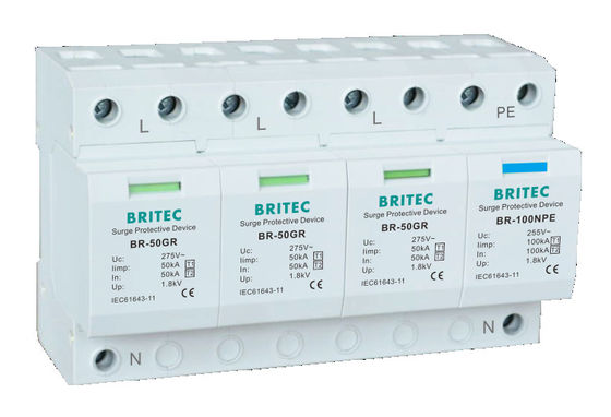 BR-50GR 1P 50kA 유형 1 서지 보호 장치 Ac 소음 레일 서지 피뢰기 SPD
