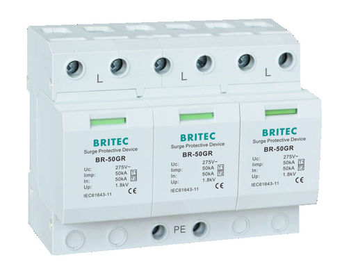 BR-50GR 1P 50kA 유형 1 서지 보호 장치 Ac 소음 레일 서지 피뢰기 SPD