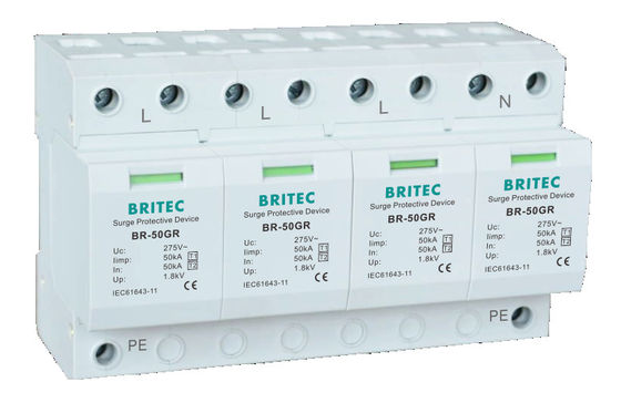 BR-50GR 1P 50kA 유형 1 서지 보호 장치 Ac 소음 레일 서지 피뢰기 SPD