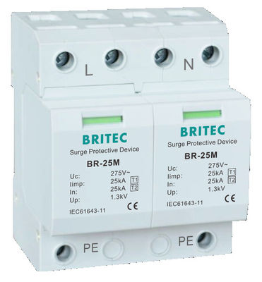 BR-25M 3P+1NPE 25kA T1+T2 바리스터 급류 차단기 B+C 저전압 3단계 AC Spd 번개 보호기