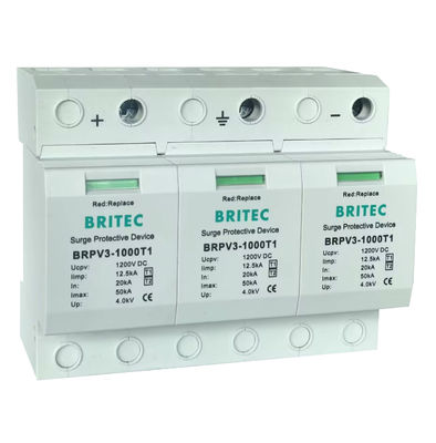 BRPV3-1000 T1 50ka DC 1000V 12.5ka PV 급류 차단기 태양 급류 보호 장치 T1 T2 Dc 태양 전지 SPD