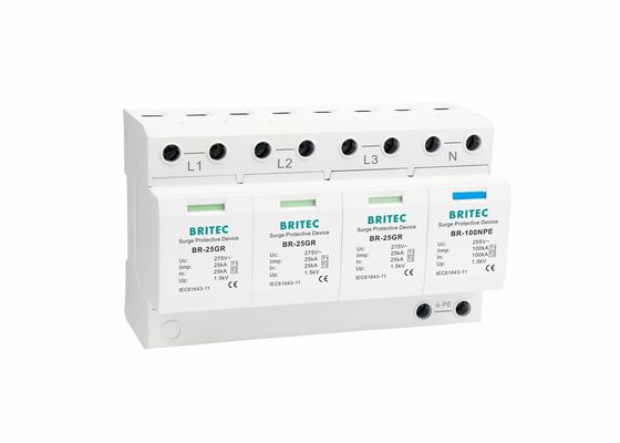 25KA 번개 보호 전압 차단기 열 플라스틱 3단계 전압 보호기