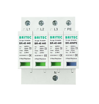 BR-40 3+1 440 타입 2 전압 보호기 din 철도 전압 보호기 din 철도 번개 차단기 40kA spd