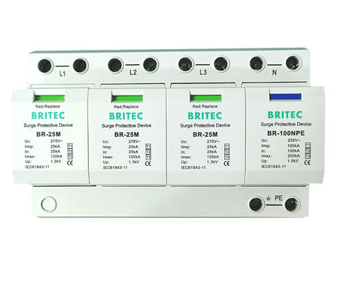 BRITEC BR-25M 3+1 25kA Iimp 플러그인 모듈과 함께 1형 전압 보호 장치