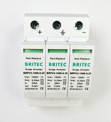BRPV3-1500-6.25 DC SPD 서지 보호 장치 태양광 DC SPD DC SPD 원저우 피뢰기 1500V 3극 SPD DC 500V T1 T2 SPD 타입 1 가격