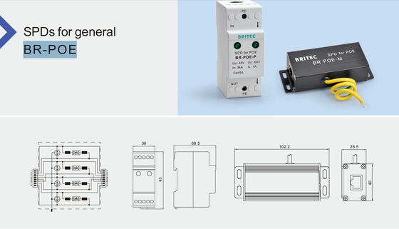 BR-POE-M RJ45 네트워크 통신 산업용 SPD 제조업체에 대한 3kA 명소 전류 DIN 레일 장착 및 IP20 보호 장치