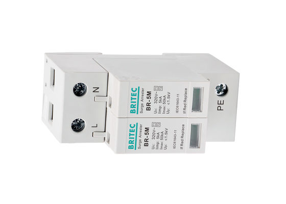 BR-5M 320V 2P 단일 단계 SPD 5kA 타입 1 + 타입 2 급증 보호 장치 DIN 레일 마운트