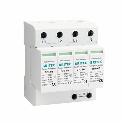 BRITEC BR-40 4P 타입 2 급증 보호 장치 40kA 320V 플러그 할 수 있는 SPD 번개 차단기