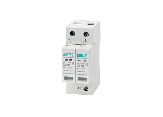 BR-5M 320V 2P 단일 단계 SPD 5kA 타입 1 + 타입 2 급증 보호 장치 DIN 레일 마운트